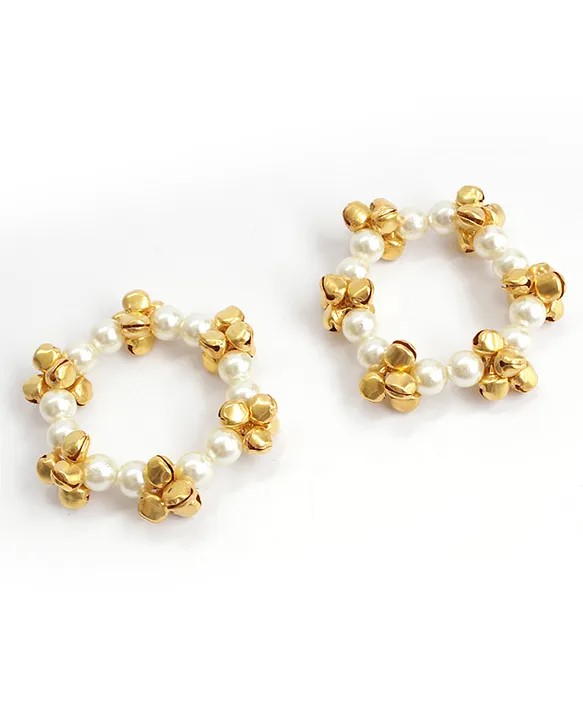 Pihoo Navratri Theme Ghungroo Embellished Bracelets - Golden